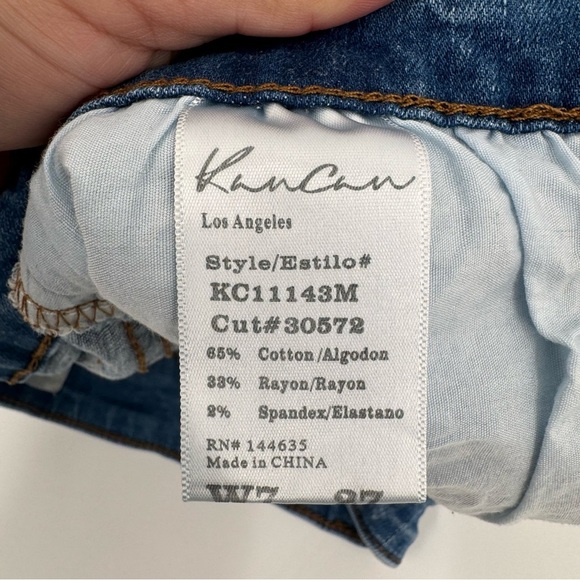 Kancan Jean Shorts Womens 7* Blue Denim Stretch Distressed Mid Rise Cut Off - Picture 7 of 11